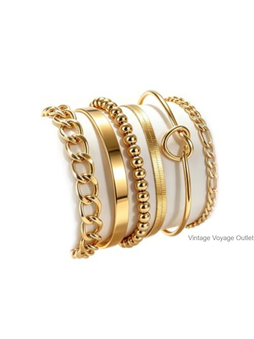Gold Plated Bracelet Stack Set 6 PCS Layered Cuff Chain Women Jewelry Gift